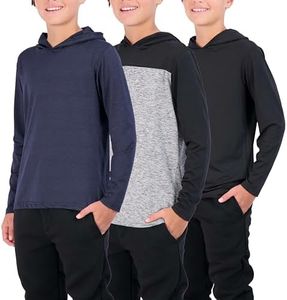 3 Pack: Boys Girls Youth Teen Quick Dry Dri Fit Dry Fit Long Sleeve Active Athletic Hoodie Tops Gym Sweatshirt Basketball Clothes Moisture Wicking Performance -Set 1,M (8-10)