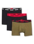 HUGO Men's Three Pack Jersey Cotton Boxer Briefs, Black Pepper/Forest/Black Pepper, Medium