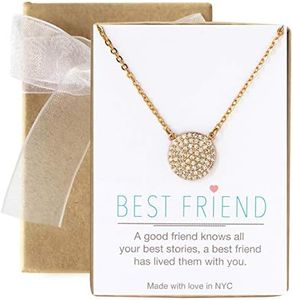 AMY O Friendship Necklace, Best Friend Jewelry Gift - CZ Necklace in Sterling Silver, Gold Vermeil, Rose Gold Vermeil (11 MM Disc - Gold)