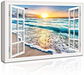 DUNHUANG ART Canvas Wall Art for Bedroom Decor - Beach Sunset Ocean Nature Pictures - Modern Stretched and Framed Seascape Giclee Artwork - Ready to Hang - 12x16 inches