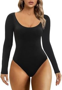 SHAPERX Bodysuit for Women Long Sleeve Scoop Neck Tops Strechy Second-skin Feel Body Suits，SZ5260-Black-L