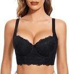 FallSweet Push Up Bras for Women Lace Plus Size Wide Back Underwire Longline Corset Bra(Black, 42DD)