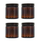 Avalon Cosmetic Packaging 120ml Amber Glass Cosmetic Jars with Black Lids - Pack of 4. Empty Refillable Containers Suitable for Candles, Aromatherapy Blends/Creams, Herb Stash, Cosmetics etc