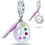 Artist Palette and Paint Brush Dangle Charms, fits Pandora Art Bracelet, 925 Sterling Silver Colorful Enamel Palette Paintbrush Pendant Painting Beads, Gift for Painter/Travel/Birthday