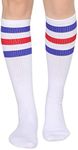 Henwarry Classic Triple Stripes Over the Calf Cotton Retro Tube Socks for Men and Women (A02-Blue/Red/White)