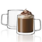 CNGLASS 12oz Glass Coffee Mugs,Double Wall Insulated Glass Cups with Handle,Clear Espresso Mugs for Latte,Cappuccino,Tea Bag,Set of 2