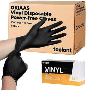 OKIAAS Black Disposable Gloves Large, Vinyl Gloves Disposable Latex Free, 5 mil, 50 Count, for Food Prep, Household Cleaning, Hair Dye, Tattoo