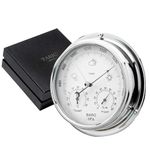 Tabic Chrome Barometer with built in Hygrometer and Thermometer, Heavy Chrome Plated Brass Case (1/2kg), Handmade In England