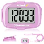 AVTREK Step Counter with Clip and Lanyard, 3D Pedometer Step Counter With Time Display and LED Backlight, Simple Step Counter for Walking Running, Men Women Elder(Pink)