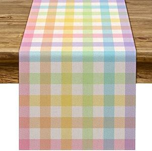 Pudodo Easter Buffalo Plaid Check Table Runner Spring Holiday Farmhouse Fireplace Kitchen Dining Room Home Party Decoration (13" x 72")