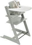 Stokke Tripp Trapp High Chair 2 (Glacier Green), Cushion 2 (Glacier Green) + Stokke Tray (White) - Includes Chair + Baby Set 2 with Removable Harness for Children 6-36 Months