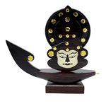 LOYAL CRAFT Kerala Traditional Wooden Snake Boat Miniature with Kathakali Face (4 Inches)