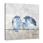 Bathroom Bird Decor Wall Art, Blue and Gray Wall Picture, Bluebird Artwork on Canvas for Kids Room 12 x 12