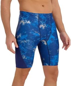 Eteoepo Swim Jammers for Men Athletic Training Endurance Swimsuit Durable Team Lap Swimming Racing Competition Swimwear(Navy/Texture,L)