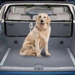 Dog Car Barrier Escape-Proof, 116cm Wide Car Dog Guard for 3rd Row Seats & Cargo, Durable Cargo Area Dog Car Guard Trunk Barrier with See Through Net Mesh for Small Sized SUV & Vehicles Or Hatchback