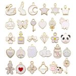 TecoKart Metal Charms For Bracelet Making-Gingerbread Man, Cloud, Panda, Heart, Milk Bottle, Cow-White Pendants For Jewellery Making-30 Pcs Diy Kit