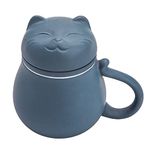 Hanbosym Ceramic Tea Cup with Infuser and Lid(13.5oz), Tea Mug with Cute Cat Design Filter for Steeping Loose Leaf, Gift for Holiday Birthday Warm House. (Blue)