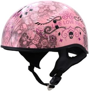 Hot Leathers HLD1048 'Live, Love Ride' Gloss Pink Motorcycle DOT Approved Skull Cap Half Biker Helmet - X-Small