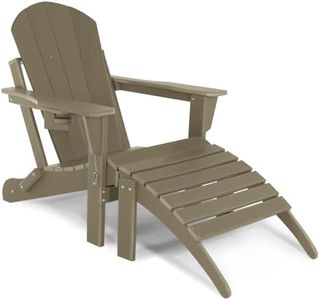 ABCPATIO Folding Adirondack Chair with Footrest - Outdoor Weather Resistant Plastic Adirondack Chairs with Detachable Ottoman, Stackable Seating with Cup Holder for Patio (Seat Width 20", Light Brown)