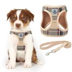 KOOLTAIL Dog Harness for Small Medium Dogs,Dog Harness and Leash Set, Step in No Pull Soft Mesh Padded Adjustable and Reflective Pet Vest Harness Puppy, Plaid Extra Harness for XS S Dogs, Beige S