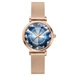 SHENGKE Creative Starry Star Women Watch with Stainless Steel Mesh Band Genuine Leather Elegant Women Watches (Shell Dial-Mesh Band-Rosegold))