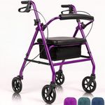 Vive Mobility Steel Rollator Walker with Seat - Foldable, Narrow, Rolling Senior Walker for Small Spaces - 4 Wheel Lightweight Adult Easy Drive with Underseat Storage, Adjustable Height (Purple)
