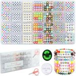 FZIIVQO Letter Beads for Bracelets Making Kit 1400pcs Alphabet Beads for Jewelry Making Set with 1200pcs 6 Colors 4x7mm Letter Beads and Acrylic Round Number Heart Smile Face Beads etc