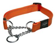 Rogz Utility Large 3/4" Fanbelt Half-Check Reflective Dog Collar, Orange