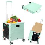 Foldable Utility Cart Folding Portable Rolling Crate Handcart Shopping Trolley Wheel Box with Lid Wear-Resistant Noiseless 360°Rotate Wheel for Travel Shopping Moving Storage Office Use (Green)