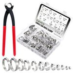 WiMas 150PCS 304 Stainless Steel 6-33.1mm Single Ear Hose Clamps, Hose Clamp Set, Cinch Clamp Rings Hose Clips with Clamp Pliers (12 Sizes)