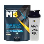 MuscleBlaze Raw Whey Isolate 90% with Digestive Enzymes, Unflavoured, 1 kg / 2.2 lb) with Shaker, 650 ml (Combo Pack)