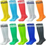 10 Pairs Kids Soccer Socks Stretchy Knee High Tube Socks Colorful Football Athletic Team Socks for Boys Girls (9-12 Years Old)