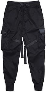 PAODIKUAI Men Techwear Matte Black Jogger Pants Relaxed Fit Streetwear Pants with 6 Pockets (Black, Large)