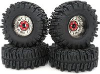 HOBBYSOUL 2.2 Mud Slingers Tires 124mm & 2.2 Beadlock Wheels Adjustable 4 Offsets Rims Black Champagne for RC Crawler Trail Gen8 Everest 10 gen 7 Pro/Axial Capra Wraith / TRX4, (4-Pack, Assembled)