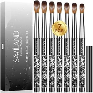 Saviland 7PCS Acrylic Nail Brush Set - Size 4/6/8/10/12/14/16 Acrylic Nail Brushes for Acrylic Application, Professional Acrylic Powder Brushes for Acrylic Nails Extension & Manicure 3D Nail Carving