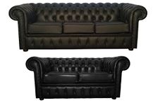 CK Chesterfield 100% Genuine Leather 3+2 Seater Sofa SuiteS In (Shelly Black)