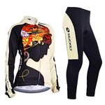 NUCKILY Women's Thermal Fleece Cycling Jersey Long Sleeve Suits Winter Bike Jackets Coats and 3D Padded Pants Sets