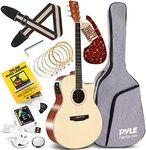 Pyle Premium Acoustic-Electric Guitar Kit, 4/4 Full Size Dreadnought Cutaway with 4-Band EQ, Premium Accessory Set, 41" Spruce Mahogany