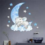 WOHAHA Elephant Wall Decal Blue Boy Elephant Wall Stickers Personalized Moon Star Clouds Wall Decals Vinyl Kids Animals Art Wall Sticker for Best Gift for Baby