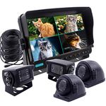 CAMSLEAD Heavy Vehicle Safety Camera System 9 inch Monitor with Quad Split Screen, 2x Side Cameras + 2 x Backup Camera, Colour IP69K &10G Vibration Side Camera Backup Camera Rear View Camera System