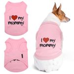 Parisian Pet Dog T-Shirt with Embroidered 'I Love My Mommy' Words - 100% Cotton, Pink Dog Clothes - Sleeveless Pet Vest - Machine Washable Dog Shirt for Large Dogs, L