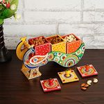 CAPIO ART Wood Handcrafted Decorative Peacock Shape Dry Fruit Box Home Statue And Showpiece Figurine Pack of 1 (Multicolor) Rectangular