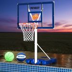 Patiassy Pool Basketball Hoop with Adjustable Height, Portable Poolside Basketball Hoop with LED Lights, Wheels, Fillable Base and 2 Balls, Swimming Pool Basketball Game for Day & Night Fun