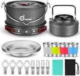 Odoland Camping Cookware Kit for 3-4 People Portable Stainless steel Cooking Set for Campfire Backpacking Pans and Pots Plates Kettle Gear for Outdoor Hiking Picnic and Trekking