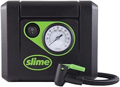 Slime 40060 Tire Inflator, Compact, Portable Car Air Compressor, Analog, Quick Connect Air Hose, Flat Tire Puncture Repair, 12V, 10 min inflation Black