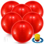 Jexine 6 Pcs Yoga Ball Exercise Ball PVC Stability Balance Yoga Ball Chair Quick Pump for Physical Workout Pregnancy Home Office Gym Equipment (25.59 Inch, Red)