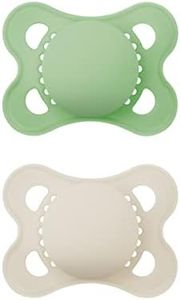 Mam Set of 2 Original Pure Dummies, Made from Mam SkinSoft Silicone, with Dummy Box, Tooth-Friendly, Made of Sustainable and Organic Renewable Material, 0–6 Months, Green/Beige