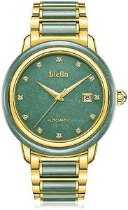 Diella Mens Automatic Watch, Crown with Sapphire, Dial Jade Inlay Exudes a Refined and Elegant Style Date Calendarm, Luminous Display, 5ATM for Men Highend Luxurious Watches Gift (AD6001G)