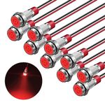 FICOLPO 10 Pcs LED Metal Waterproof Indicator Light, AC/DC 12-24V 5/16'' Mounting Hole Pre-Wired Pilot Signal Light for Car, Trucks, Boats, Marine, Dash, Industrial Electricity (Red, 8mm)