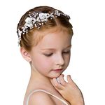 FAYBOX Cute Princess Wedding Headpiece White Flower Headband Made of Pearl, Rhinestone and Alloy Hair Dress for Girls